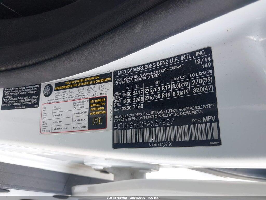 4JGDF2EE2FA527827 2015 MERCEDES-BENZ GL 350 BLUETEC photo no. 9