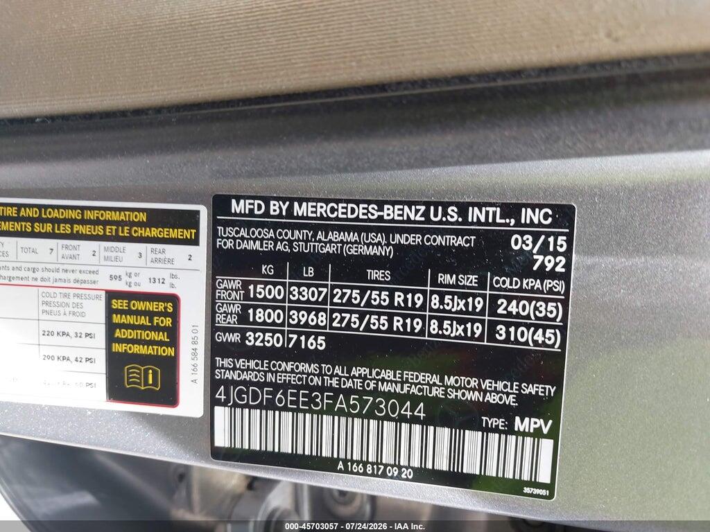 4JGDF6EE3FA573044 2015 MERCEDES-BENZ GL 450 photo no. 9