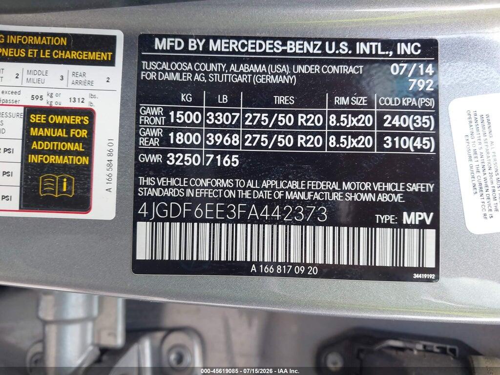 4JGDF6EE3FA442373 2015 MERCEDES-BENZ GL 450 photo no. 9