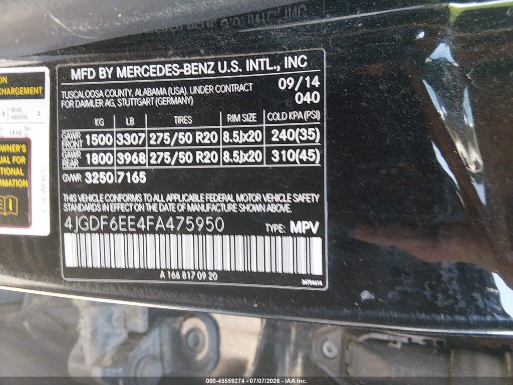 4JGDF6EE4FA475950 2015 MERCEDES-BENZ GL 450 photo no. 9