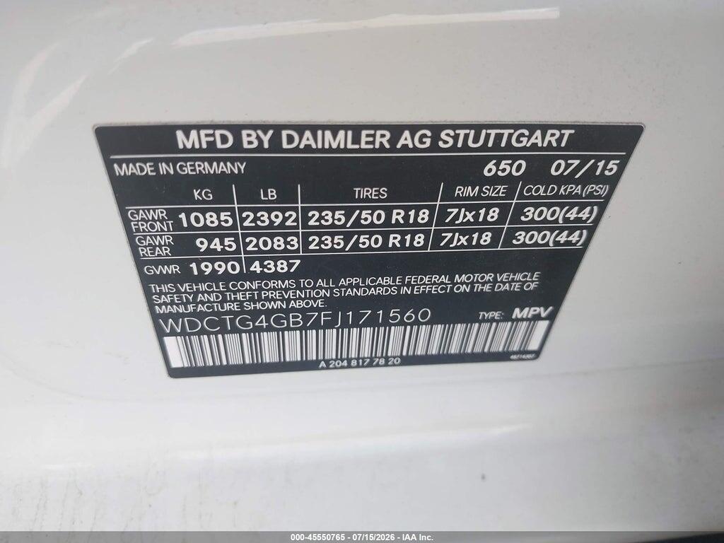 WDCTG4GB7FJ171560 2015 MERCEDES-BENZ GLA 250 photo no. 9