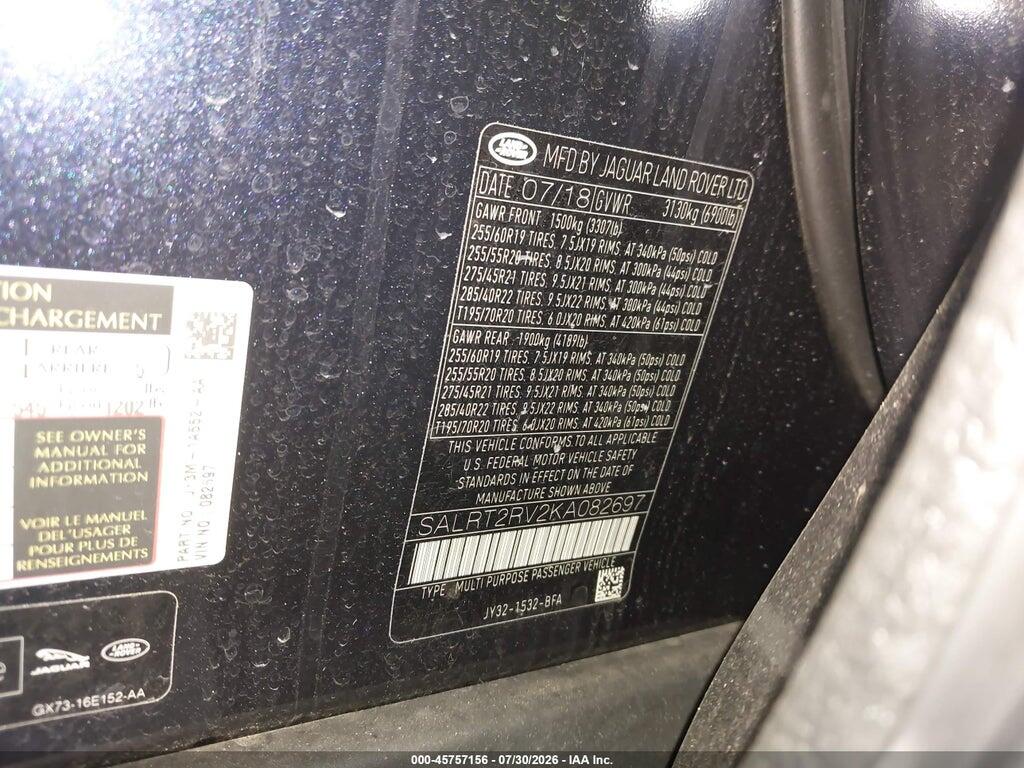 SALRT2RV2KA082697 2019 LAND ROVER DISCOVERY photo no. 9