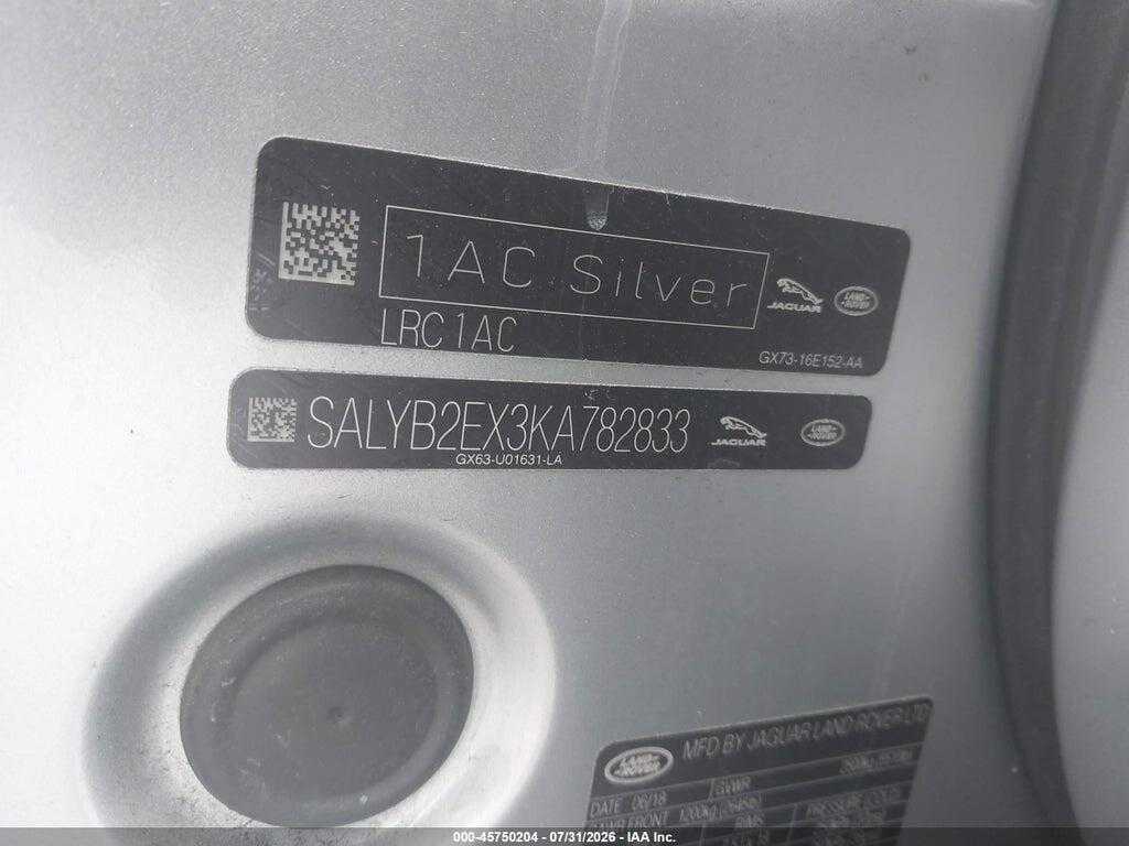 SALYB2EX3KA782833 2019 LAND ROVER RANGE ROVER VELAR photo no. 9