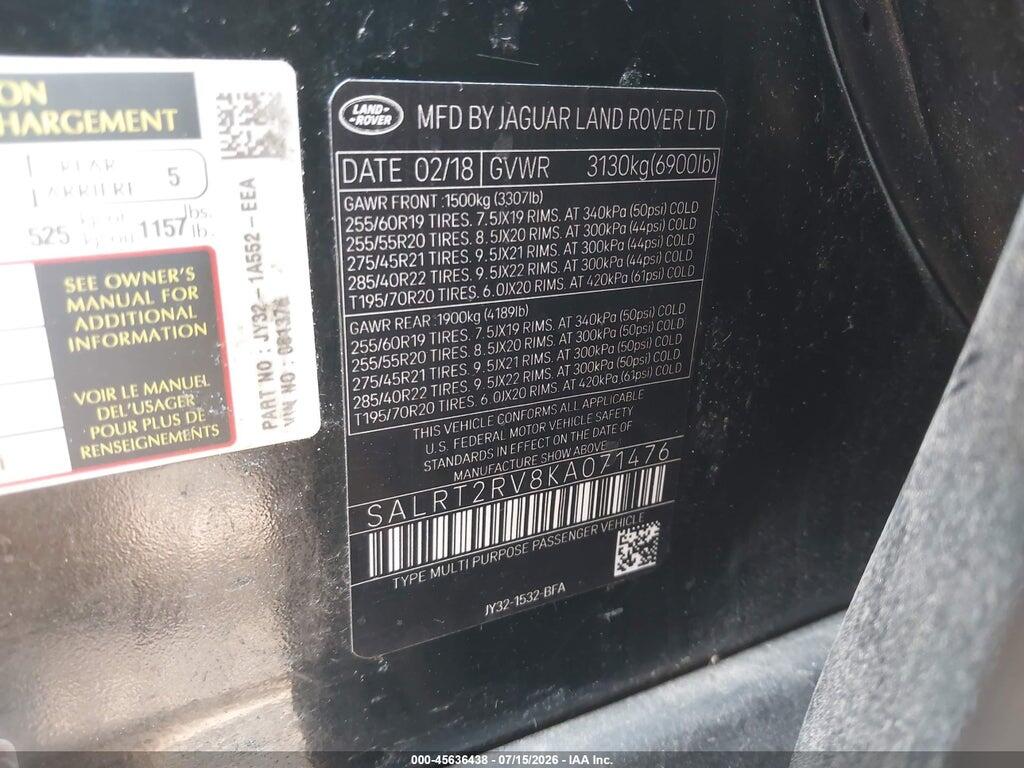 SALRT2RVXKA081376 2019 LAND ROVER DISCOVERY photo no. 9