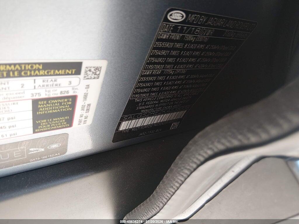 SALGS2RE2KA538336 2019 LAND ROVER RANGE ROVER photo no. 9