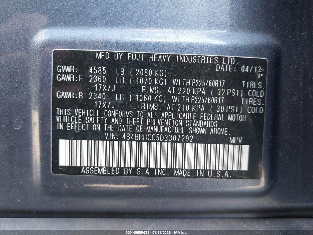 4S4BRBCC5D3307292 2013 SUBARU OUTBACK photo no. 9