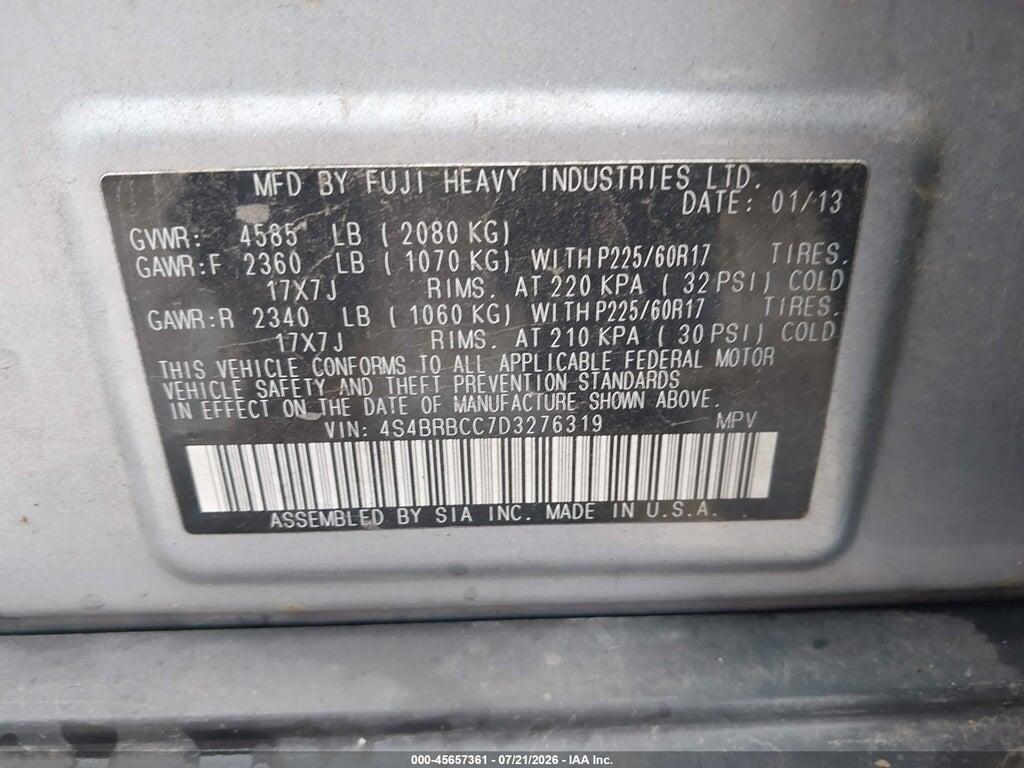 4S4BRBCC7D3276319 2013 SUBARU OUTBACK photo no. 9