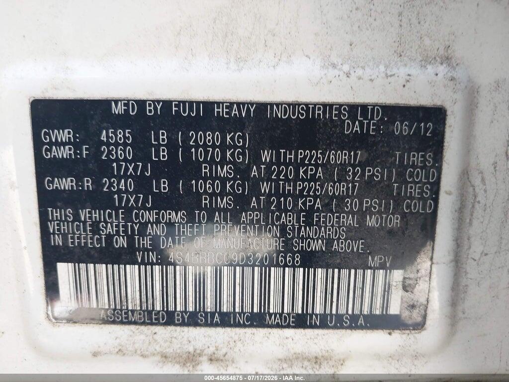 4S4BRBCC9D3201668 2013 SUBARU OUTBACK photo no. 9