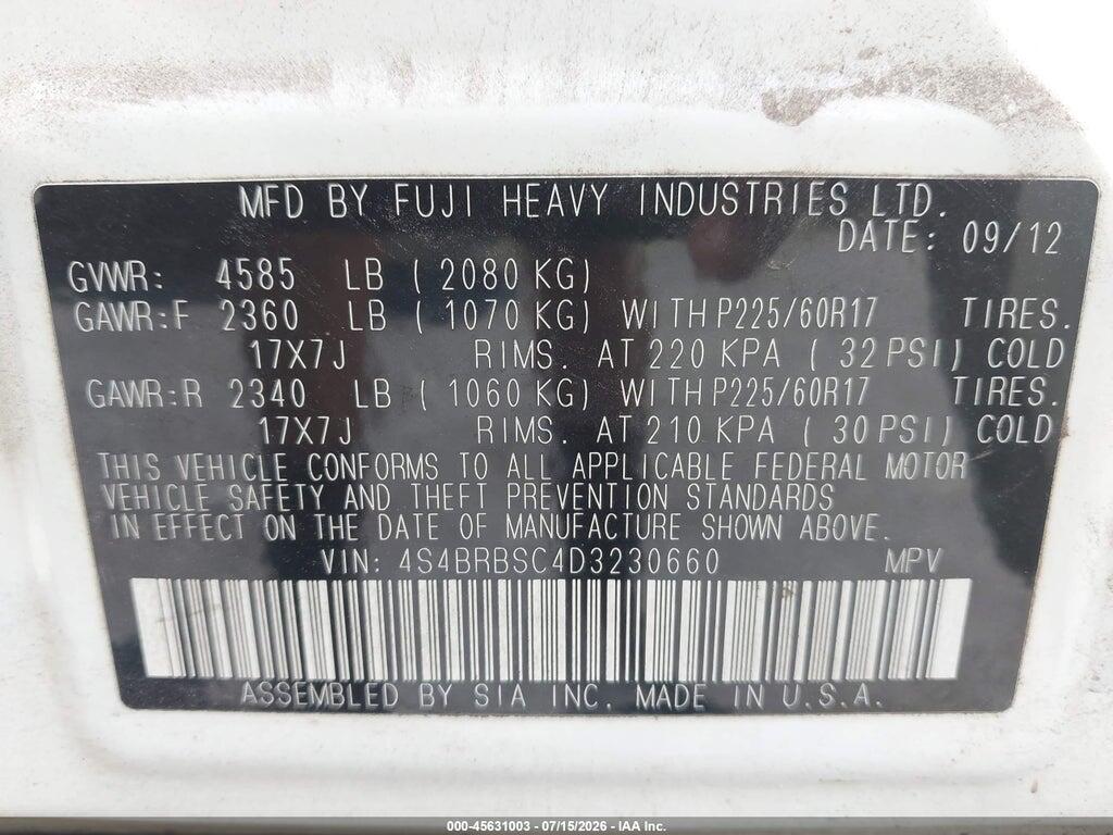 4S4BRBSC4D3230660 2013 SUBARU OUTBACK photo no. 9