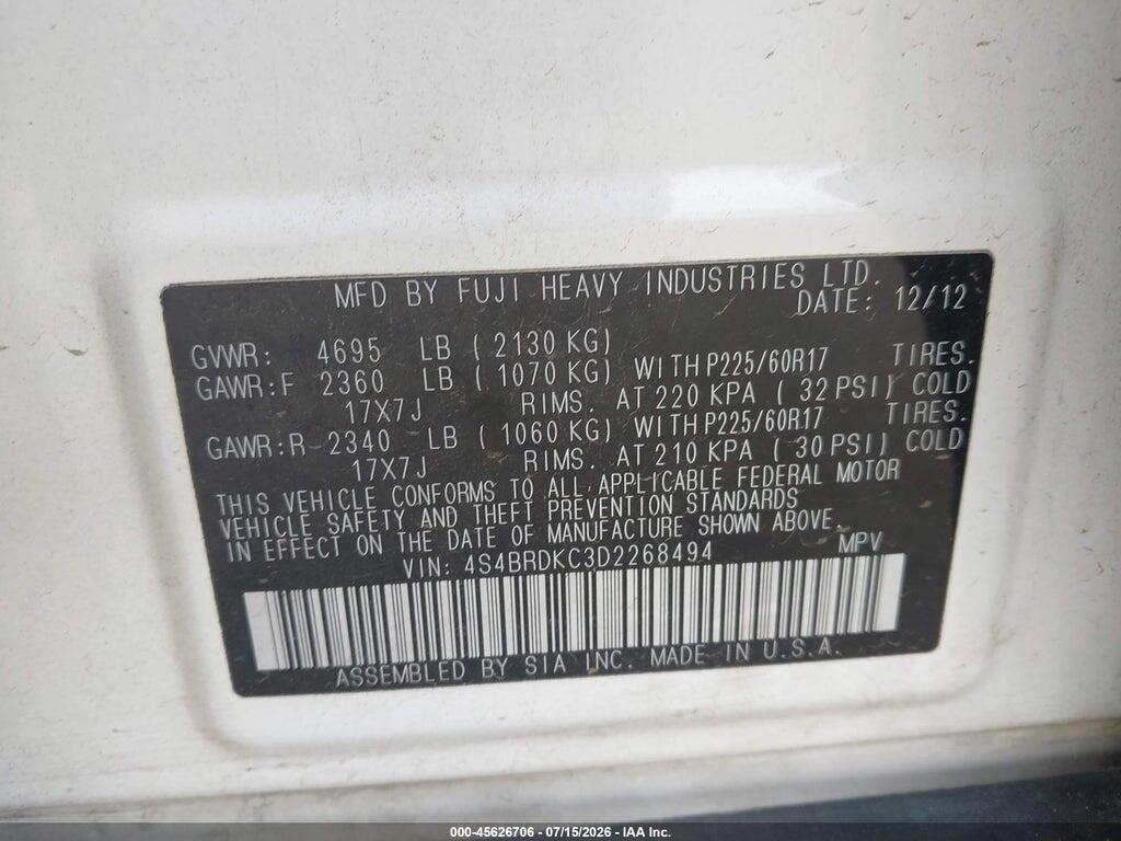 4S4BRDKC3D2268494 2013 SUBARU OUTBACK photo no. 9