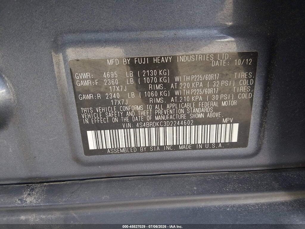 4S4BRDKC3D2244602 2013 SUBARU OUTBACK photo no. 9