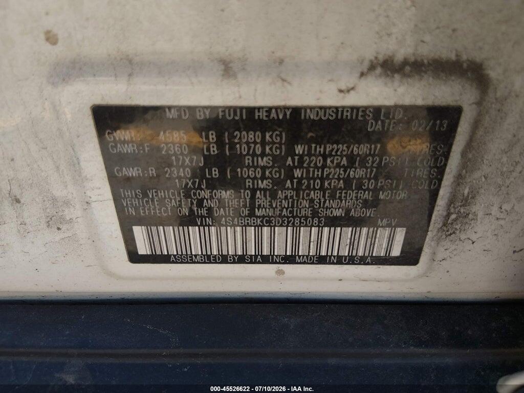 4S4BRBKC3D3285083 2013 SUBARU OUTBACK photo no. 9
