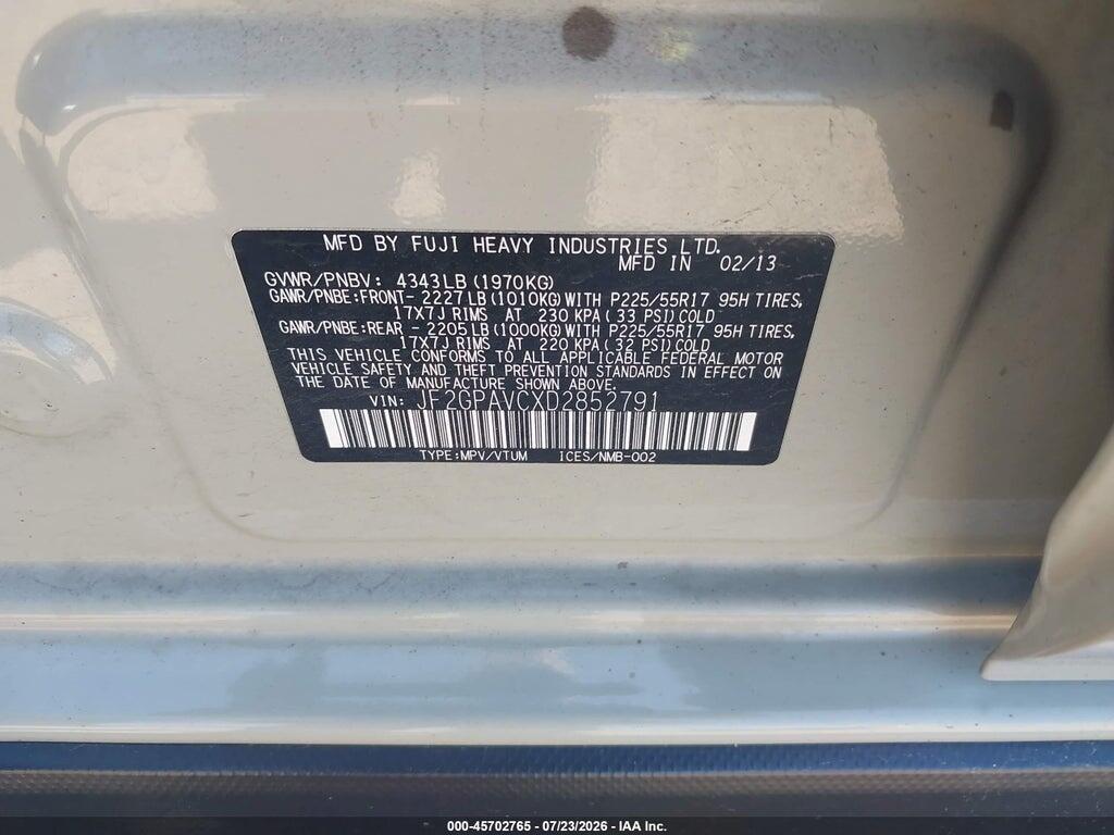 JF2GPAVCXD2852791 2013 SUBARU XV CROSSTREK photo no. 9