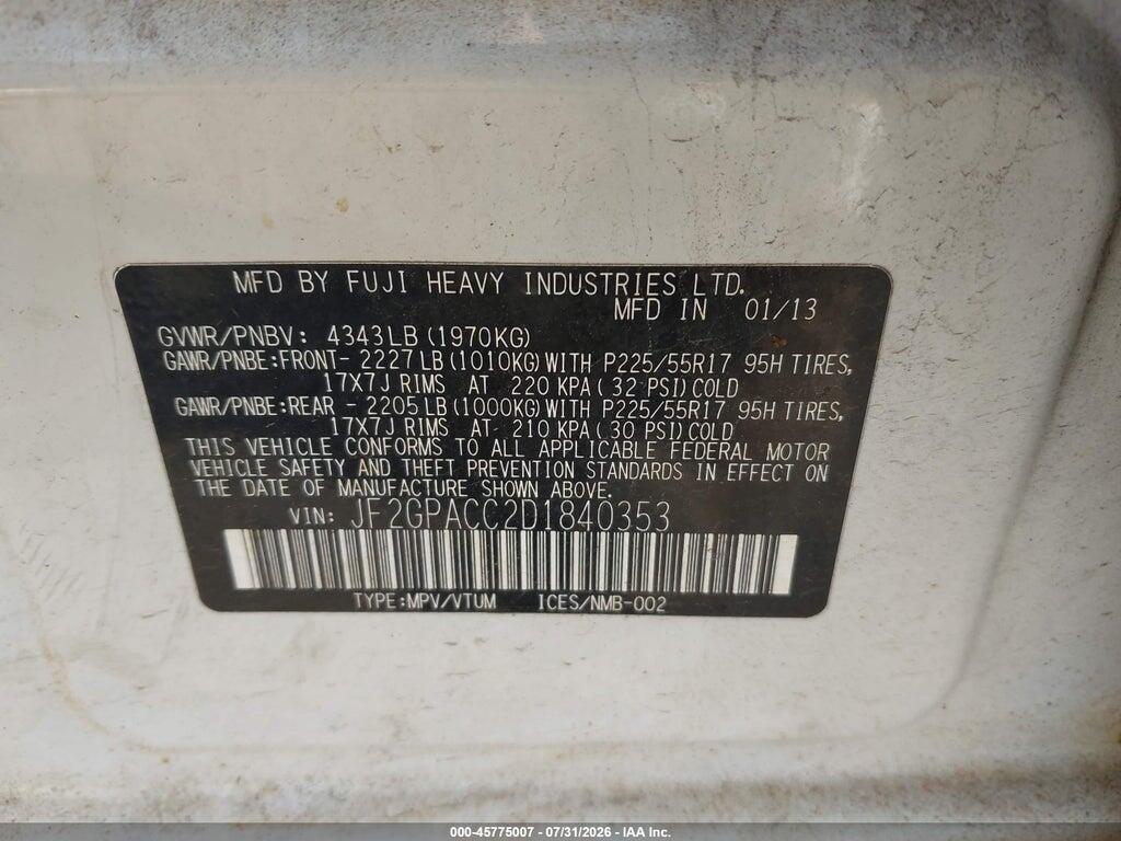 JF2GPACC2D1840353 2013 SUBARU XV CROSSTREK photo no. 9