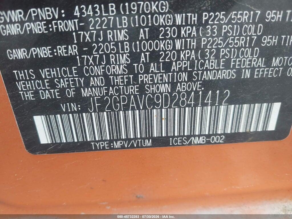 JF2GPAVC9D2841412 2013 SUBARU XV CROSSTREK photo no. 9