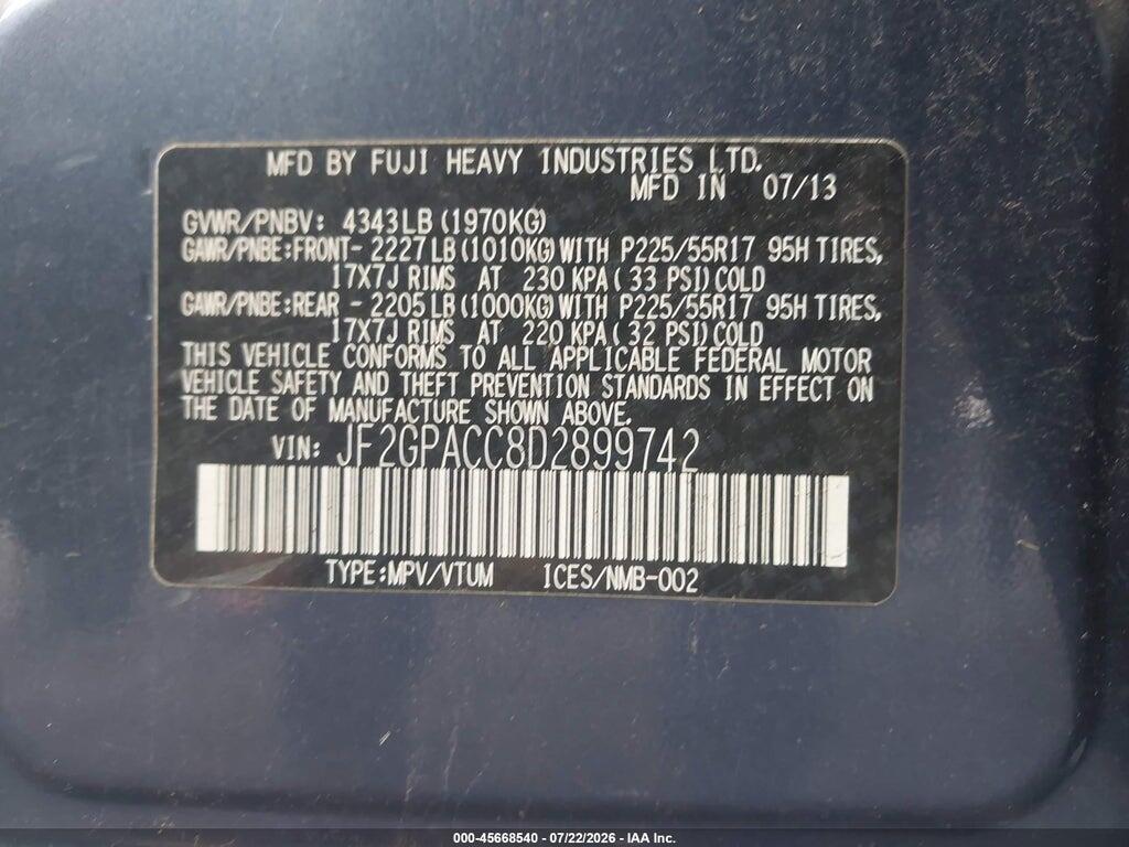 JF2GPACC8D2899742 2013 SUBARU XV CROSSTREK photo no. 9