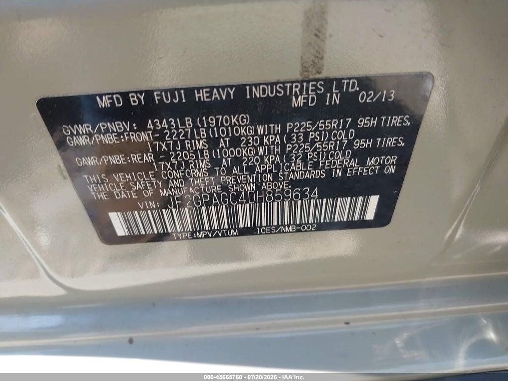 JF2GPAGC4DH859634 2013 SUBARU XV CROSSTREK photo no. 9