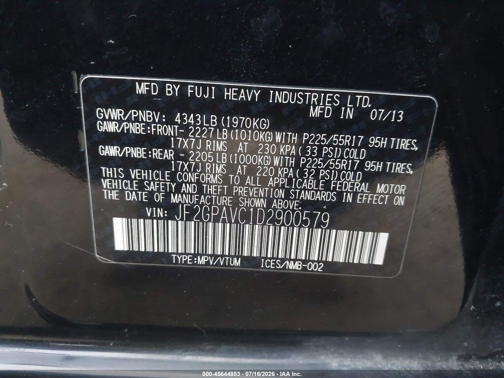 JF2GPAVC1D2900579 2013 SUBARU XV CROSSTREK photo no. 9