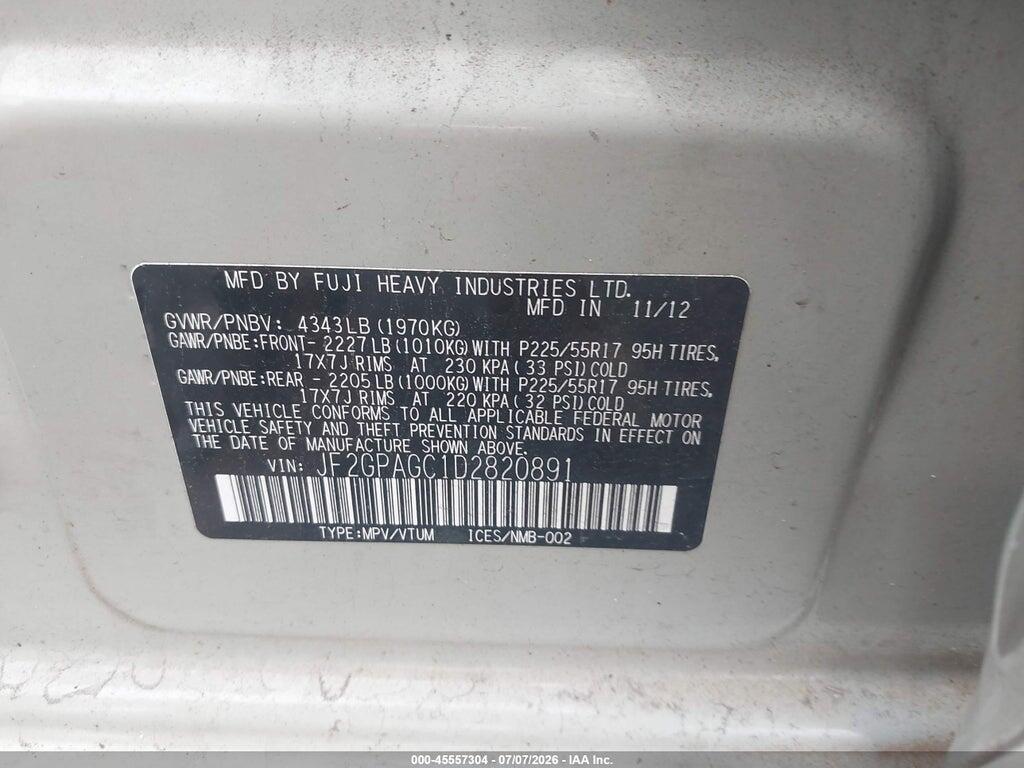 JF2GPAGC1D2820891 2013 SUBARU XV CROSSTREK photo no. 9
