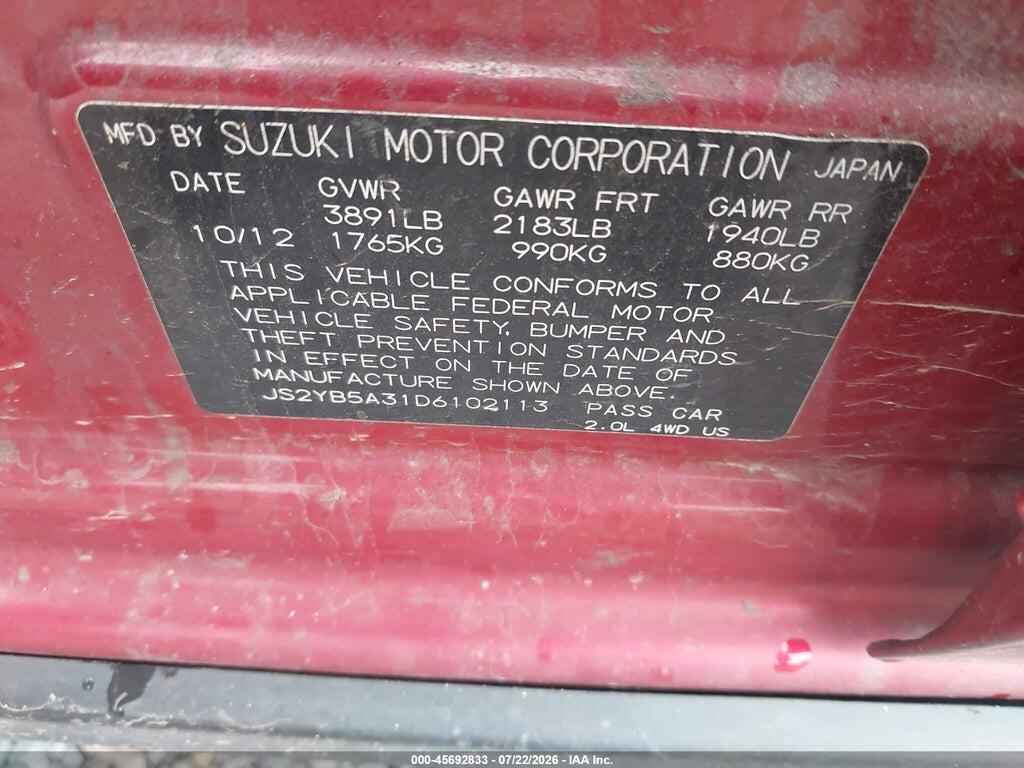 JS2YB5A31D6102113 2013 SUZUKI SX4 photo no. 9