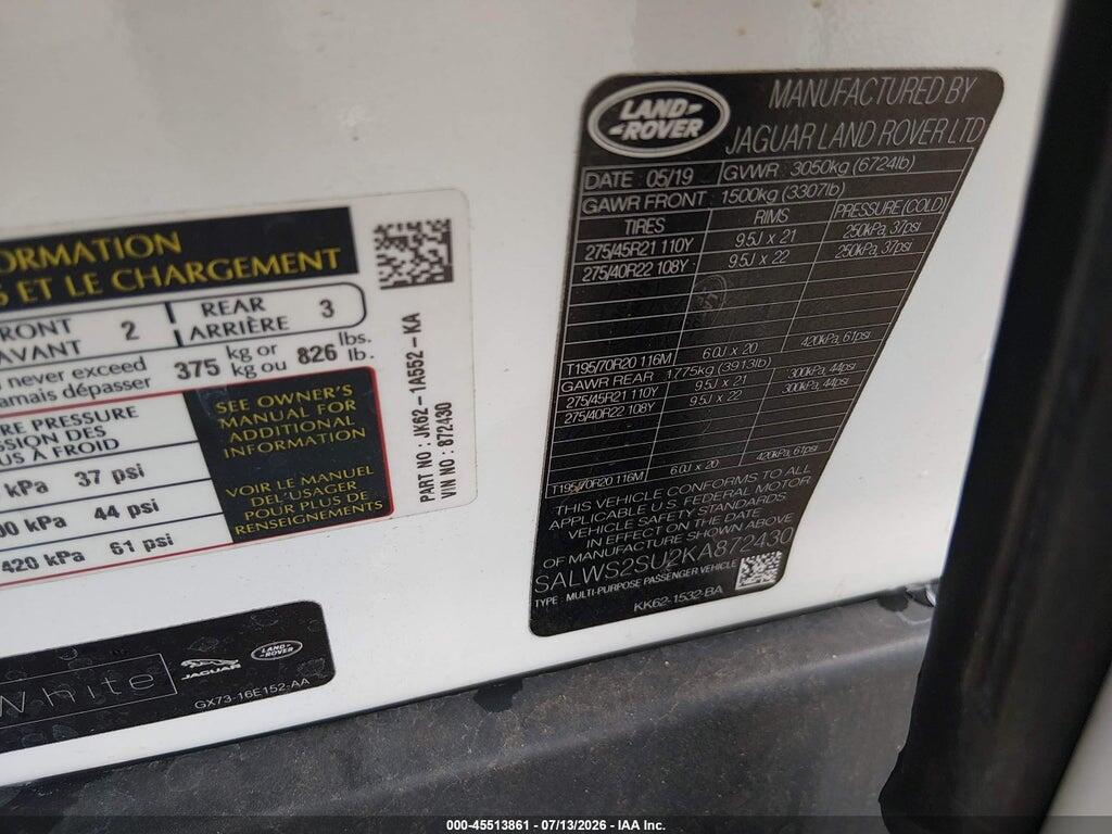 SALWS2SU2KA872430 2019 LAND ROVER RANGE ROVER SPORT photo no. 9