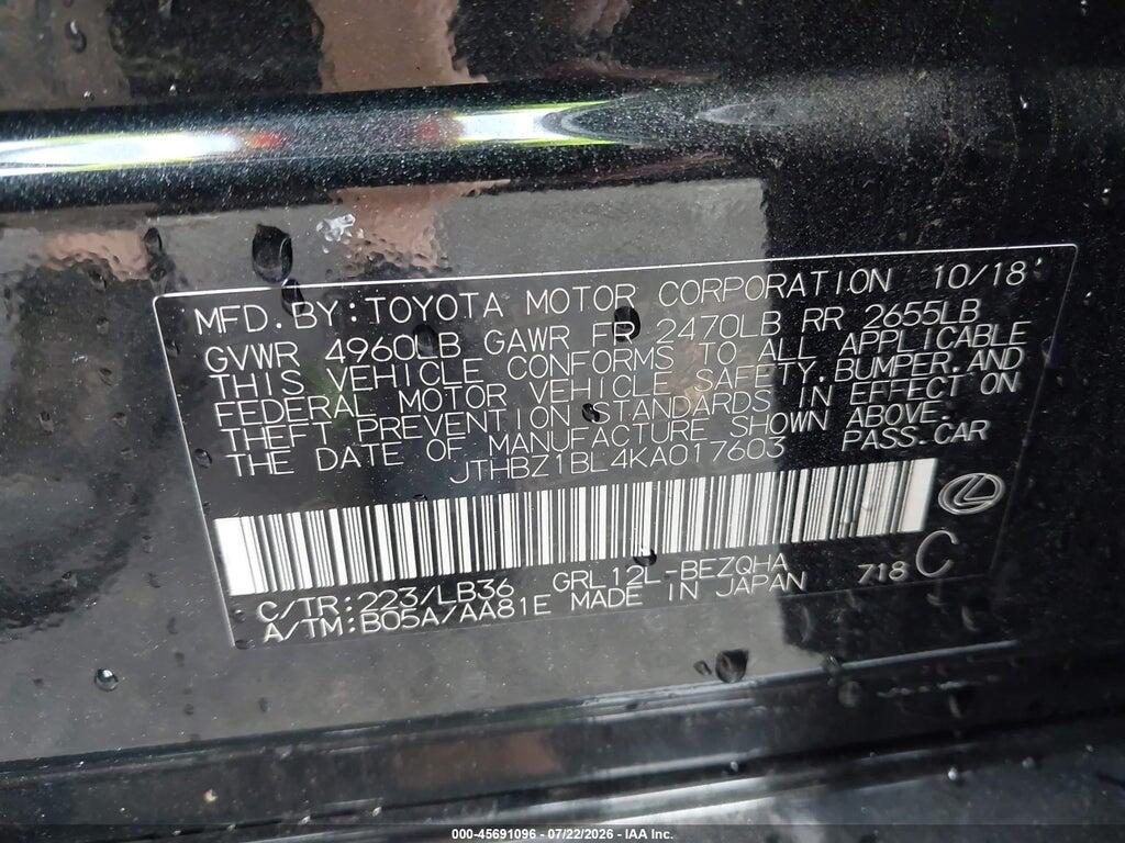 JTHBZ1BL4KA017603 2019 LEXUS GS 350 photo no. 9