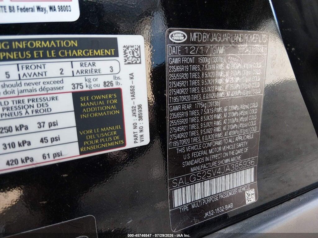 SALGS2SV4JA385936 2018 LAND ROVER RANGE ROVER photo no. 9