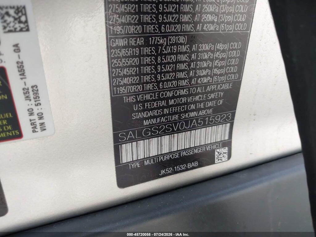 SALGS2SV0JA515923 2018 LAND ROVER RANGE ROVER photo no. 9