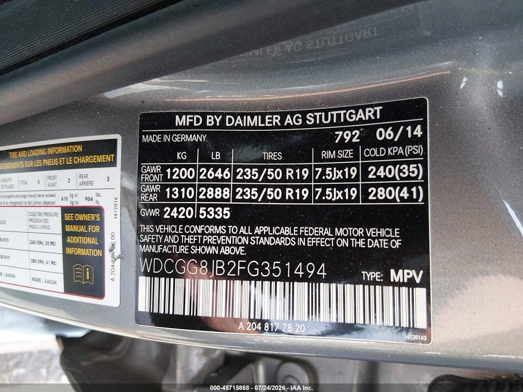 WDCGG8JB2FG351494 2015 MERCEDES-BENZ GLK 350 photo no. 9