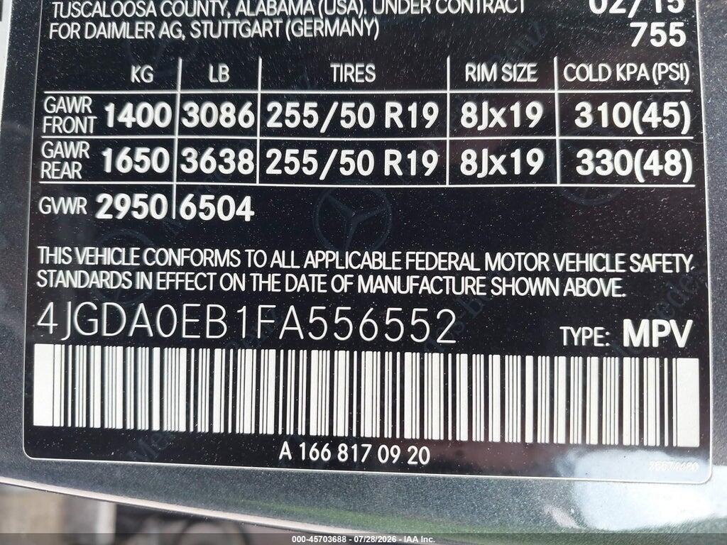 4JGDA0EB1FA556552 2015 MERCEDES-BENZ ML 250 BLUETEC photo no. 9
