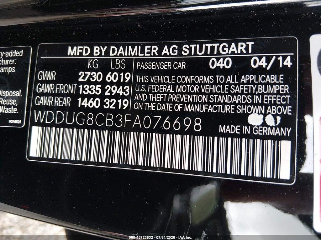 WDDUG8CB3FA076698 2015 MERCEDES-BENZ S 550 photo no. 9