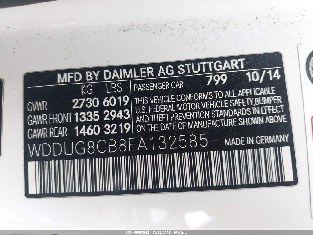 WDDUG8CB8FA132585 2015 MERCEDES-BENZ S 550 photo no. 9