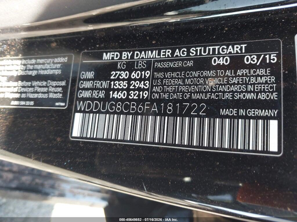 WDDUG8CB6FA181722 2015 MERCEDES-BENZ S 550 photo no. 9