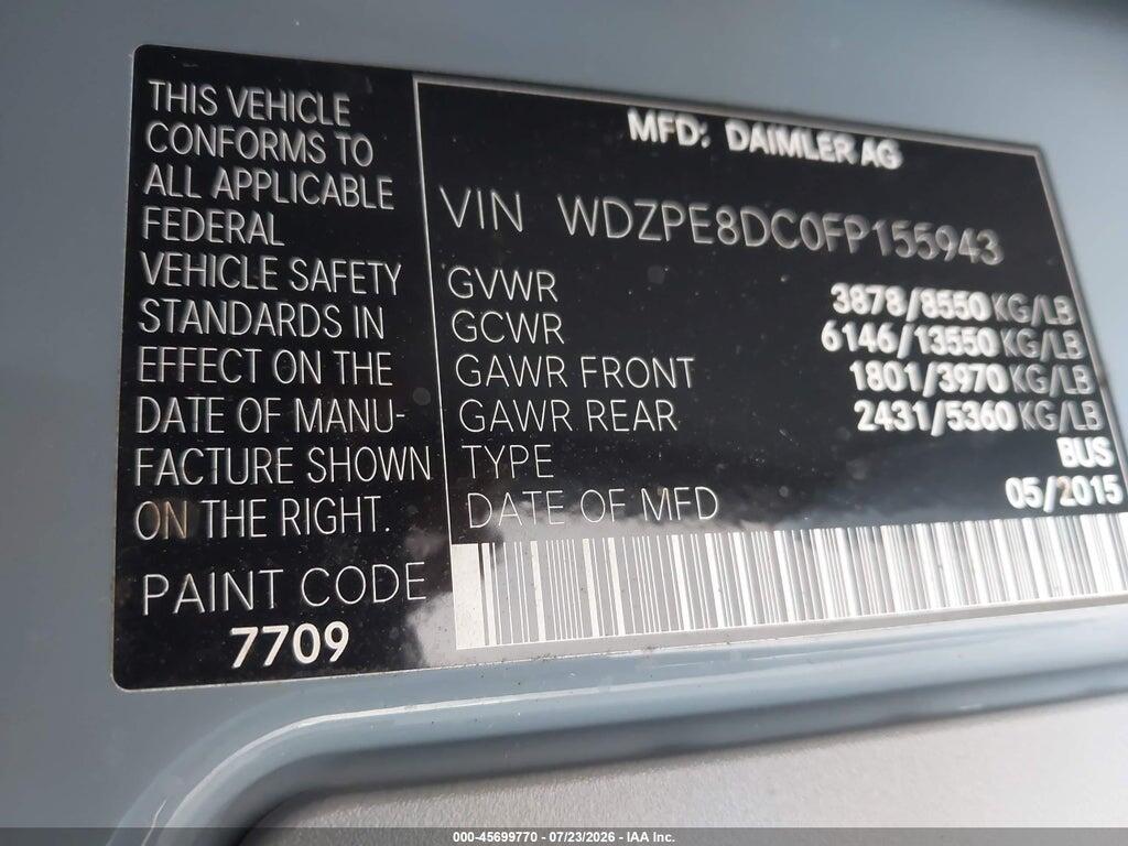 WDZPE8DC0FP155943 2015 MERCEDES-BENZ SPRINTER 2500 photo no. 9