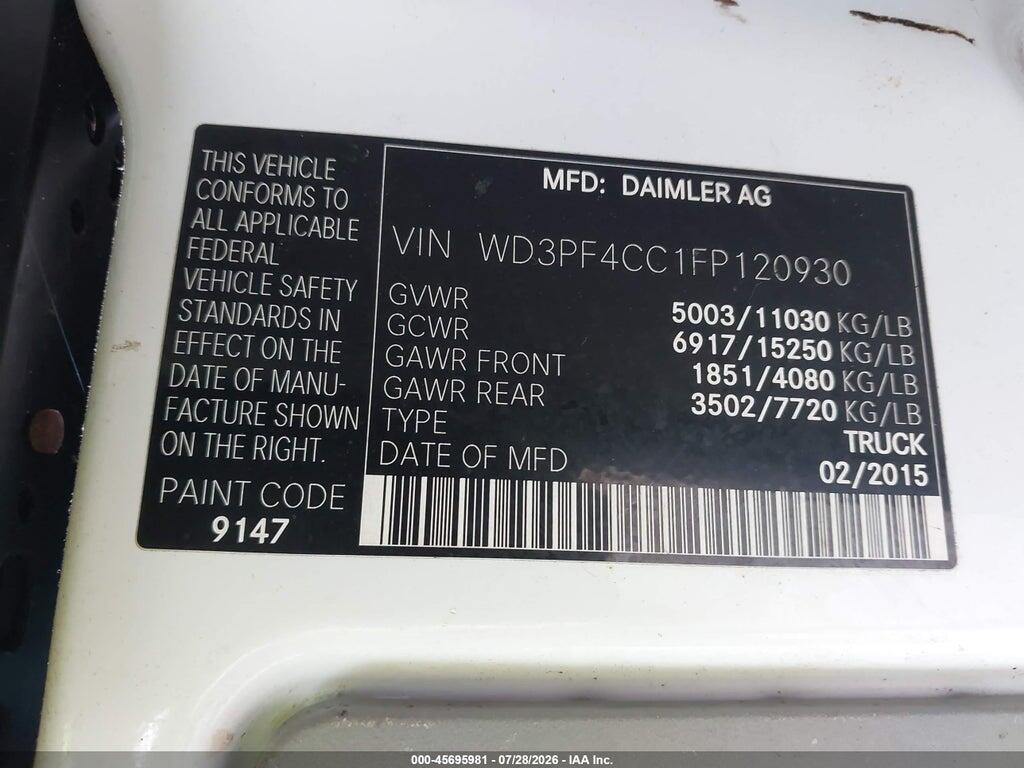 WD3PF4CC1FP120930 2015 MERCEDES-BENZ SPRINTER 3500 photo no. 8