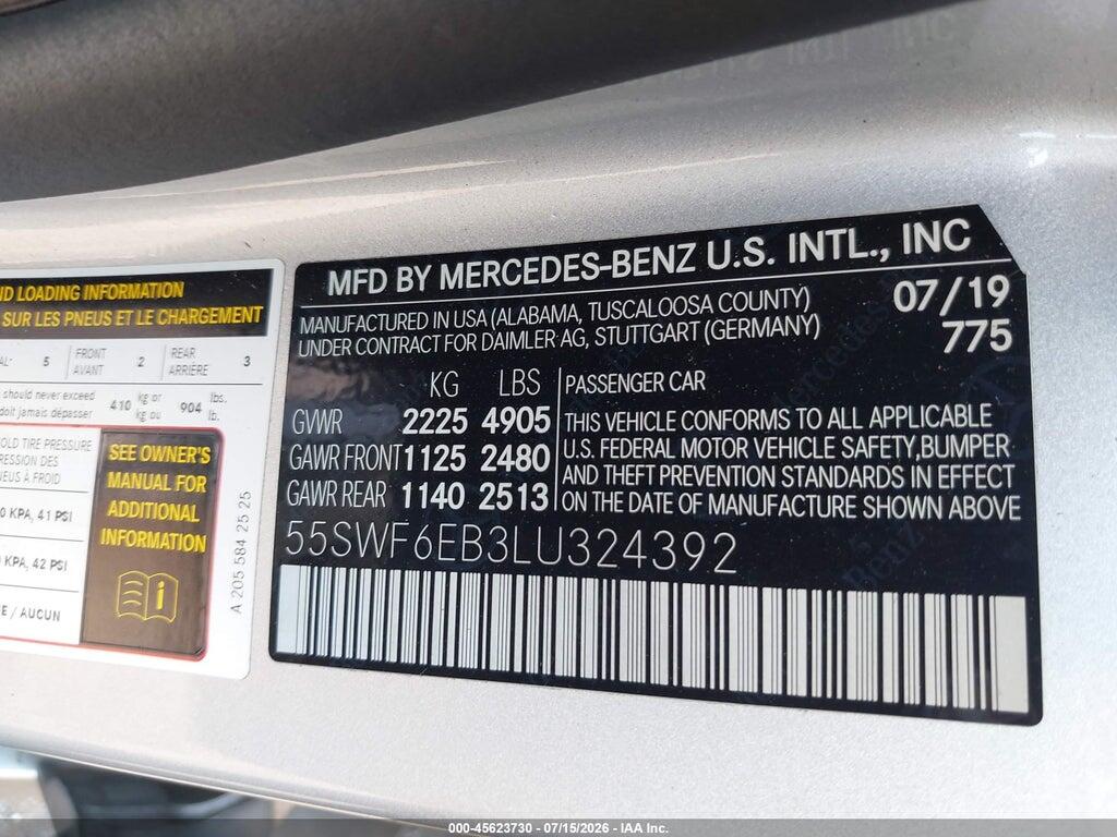 55SWF6EB3LU324392 2020 MERCEDES-BENZ AMG C 43 photo no. 9