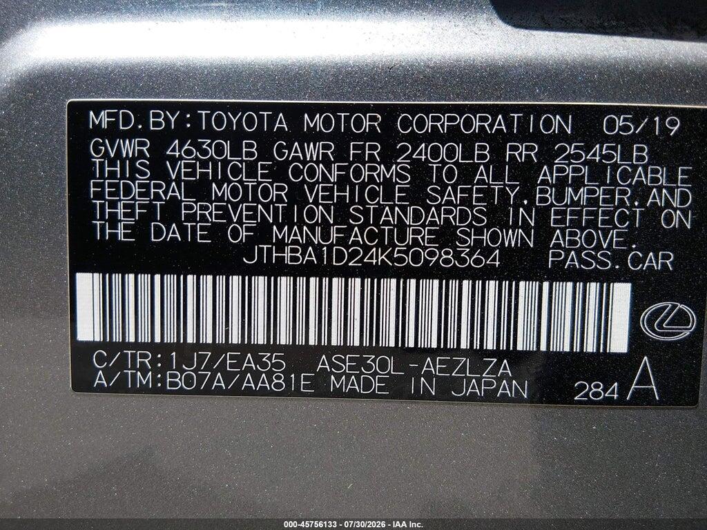 JTHBA1D24K5098364 2019 LEXUS IS 300 photo no. 9