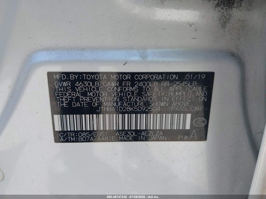 JTHBA1D28K5092504 2019 LEXUS IS 300 photo no. 9