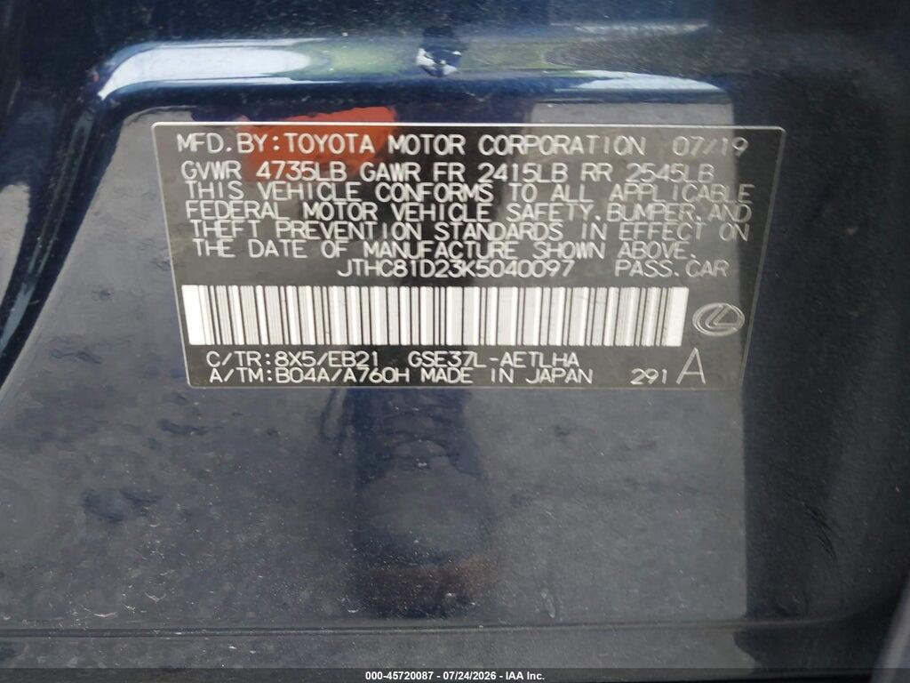 JTHC81D23K5040097 2019 LEXUS IS 300 photo no. 9