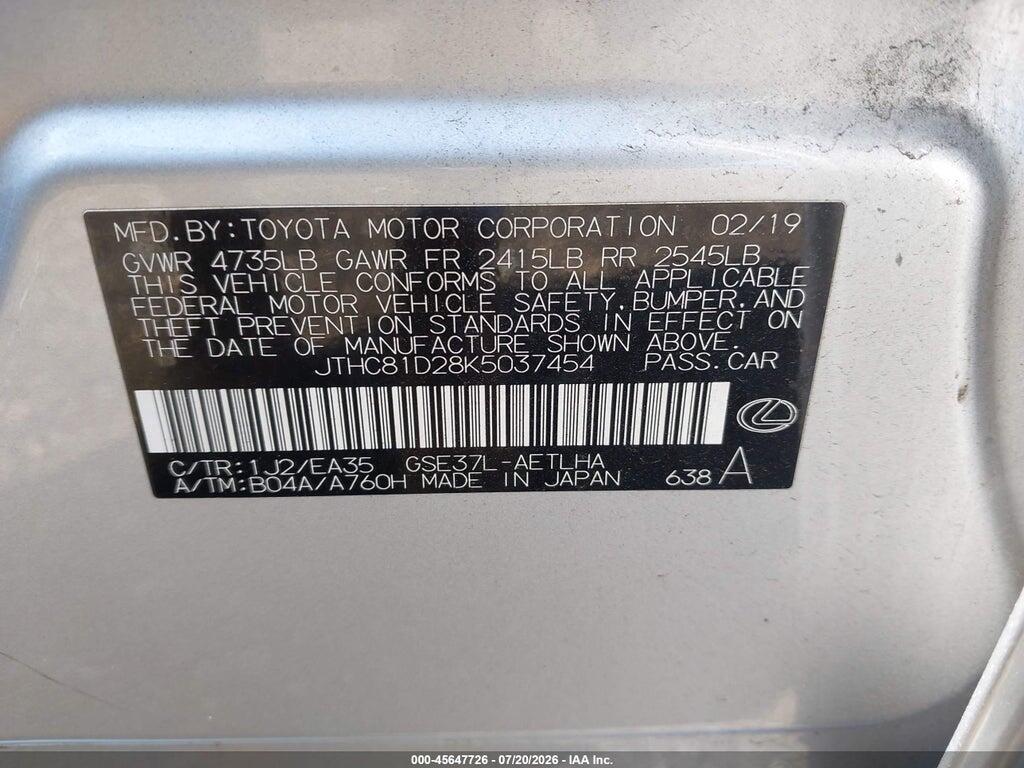 JTHC81D28K5037454 2019 LEXUS IS 300 photo no. 9