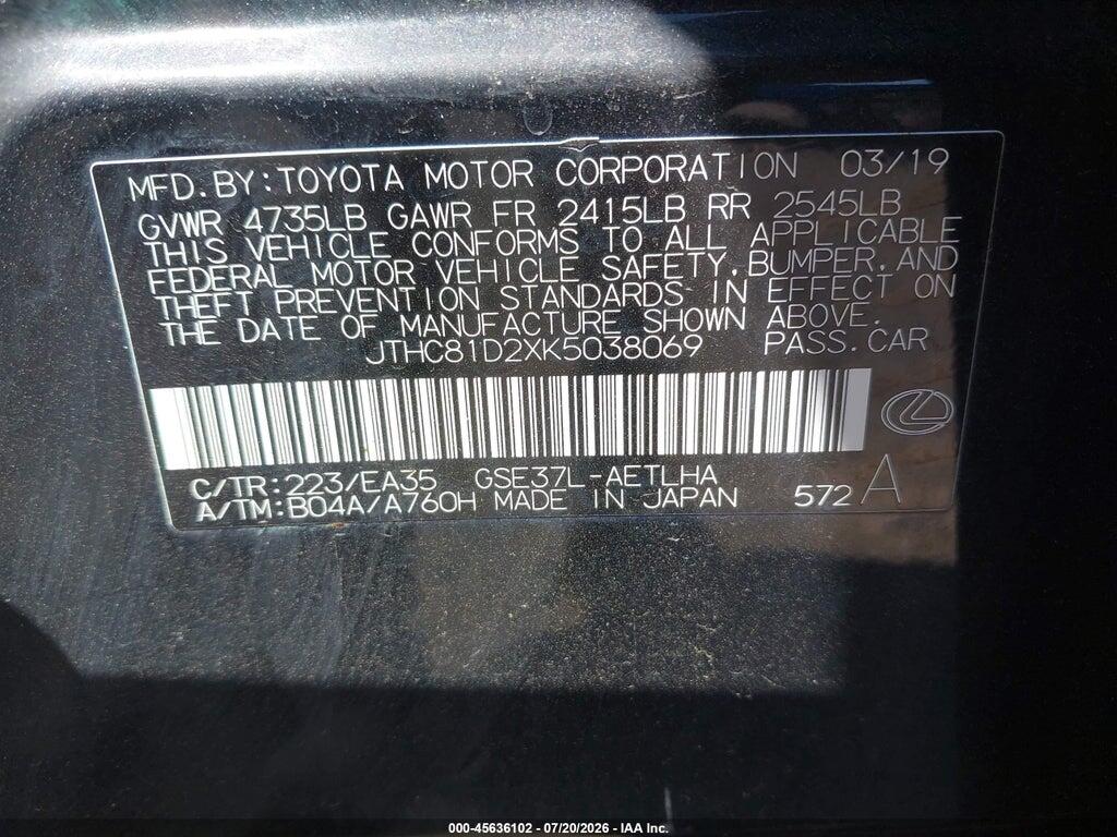 JTHC81D2XK5038069 2019 LEXUS IS 300 photo no. 9
