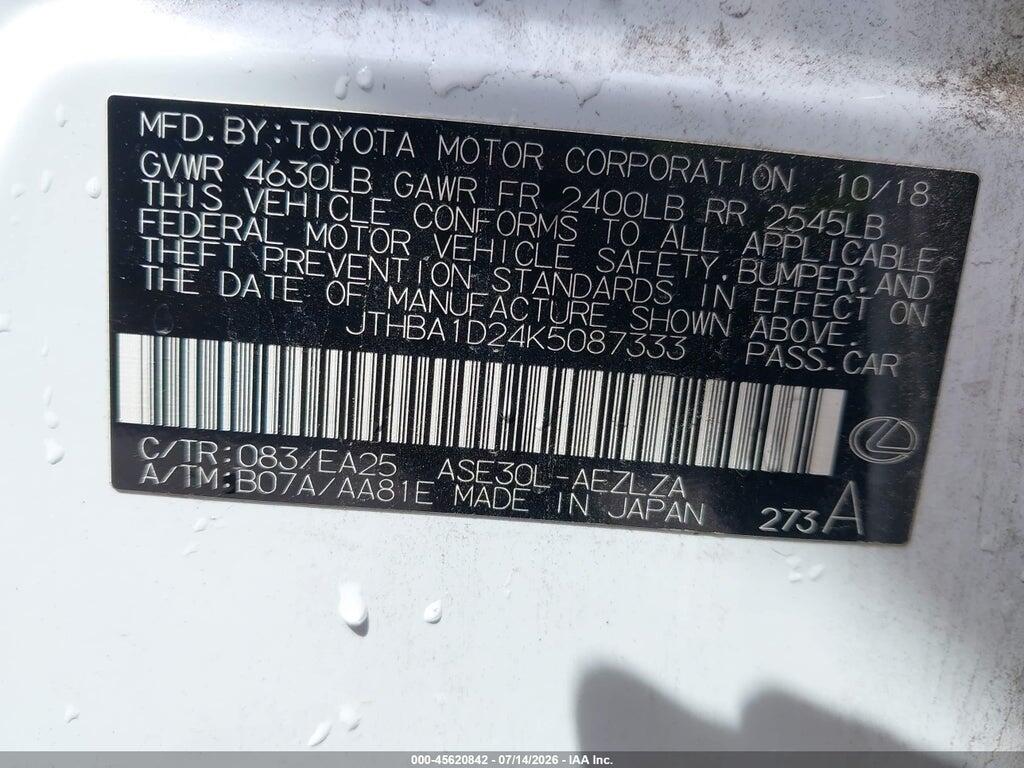 JTHBA1D24K5087333 2019 LEXUS IS 300 photo no. 9