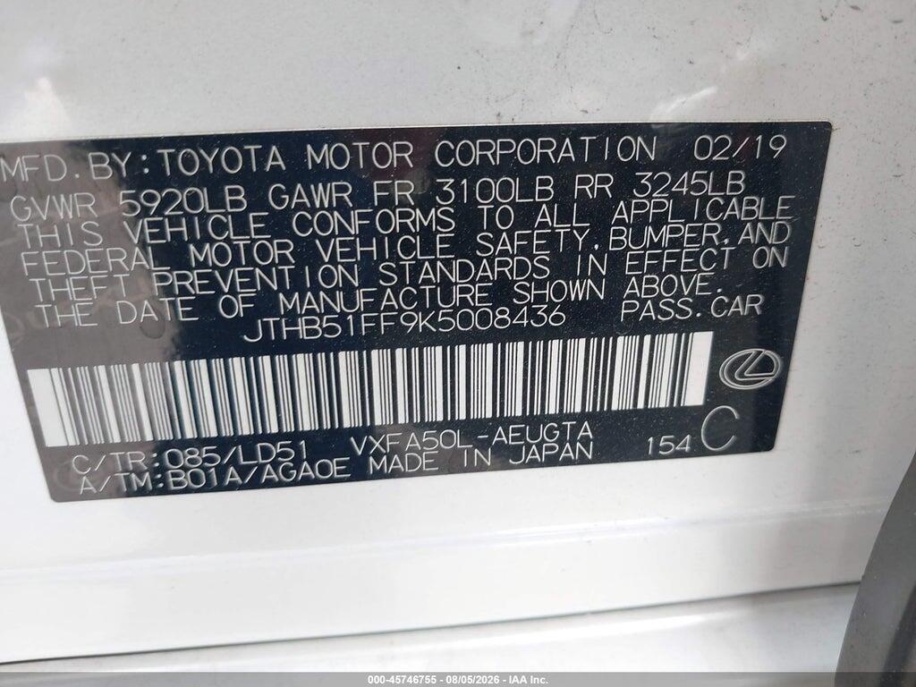 JTHB51FF9K5008436 2019 LEXUS LS 500 photo no. 9