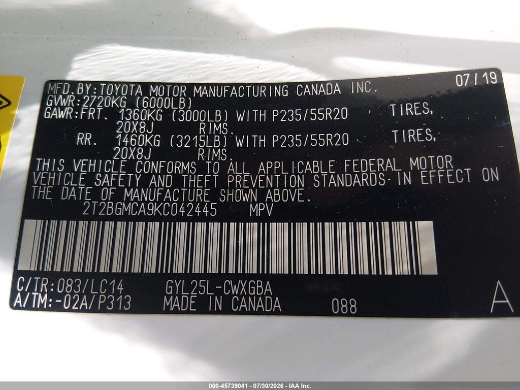2T2BGMCA9KC042445 2019 LEXUS RX photo no. 9