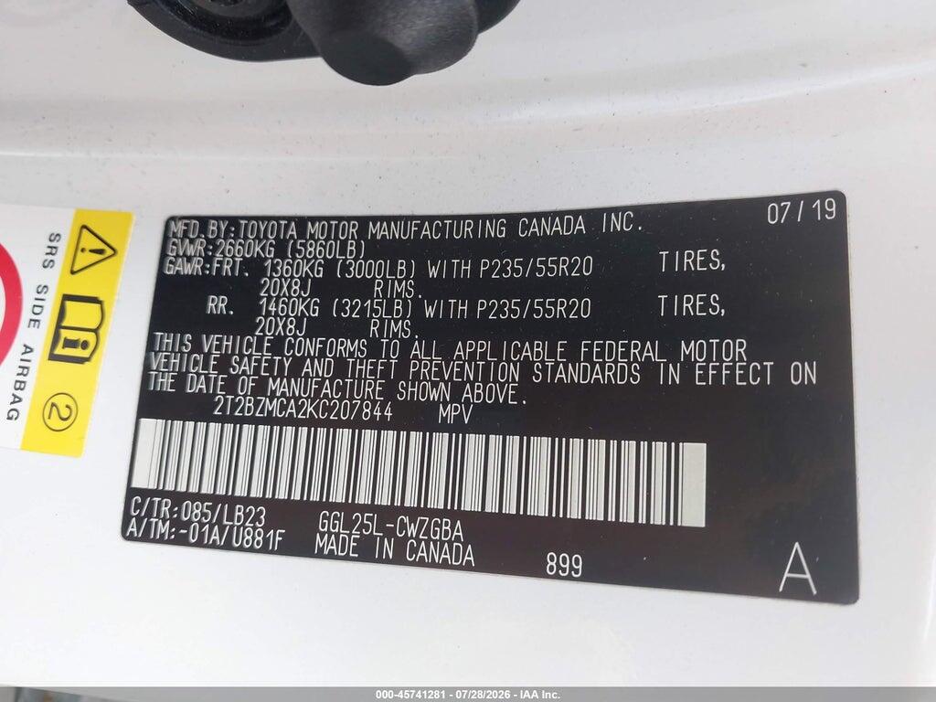 2T2BZMCA2KC207844 2019 LEXUS RX 350 photo no. 9