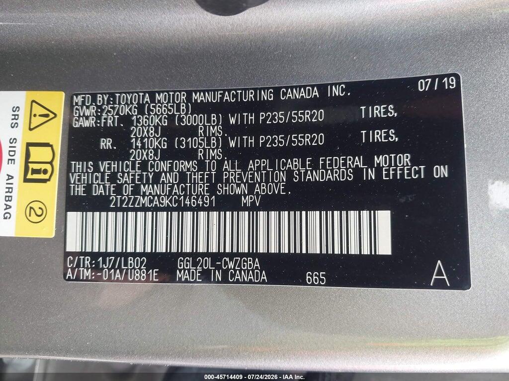 2T2ZZMCA9KC146491 2019 LEXUS RX 350 photo no. 9