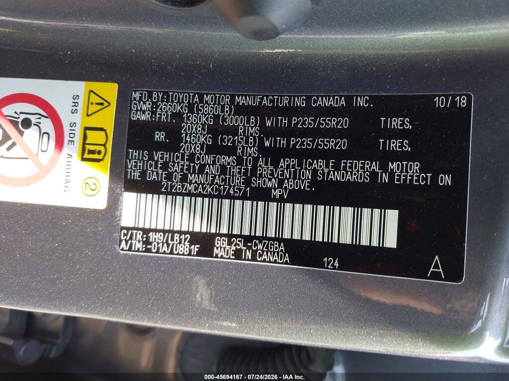 2T2BZMCA2KC174571 2019 LEXUS RX 350 photo no. 9