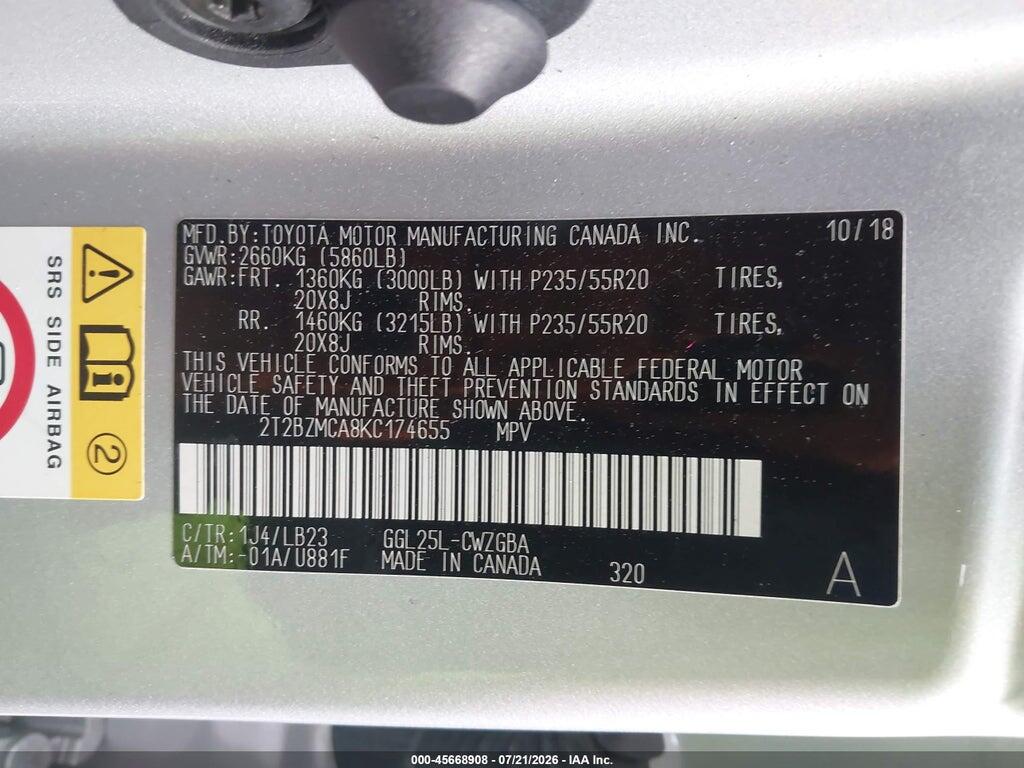 2T2BZMCA8KC174655 2019 LEXUS RX 350 photo no. 9