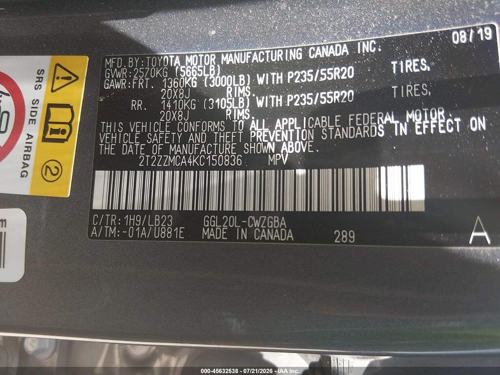 2T2ZZMCA4KC150836 2019 LEXUS RX 350 photo no. 9