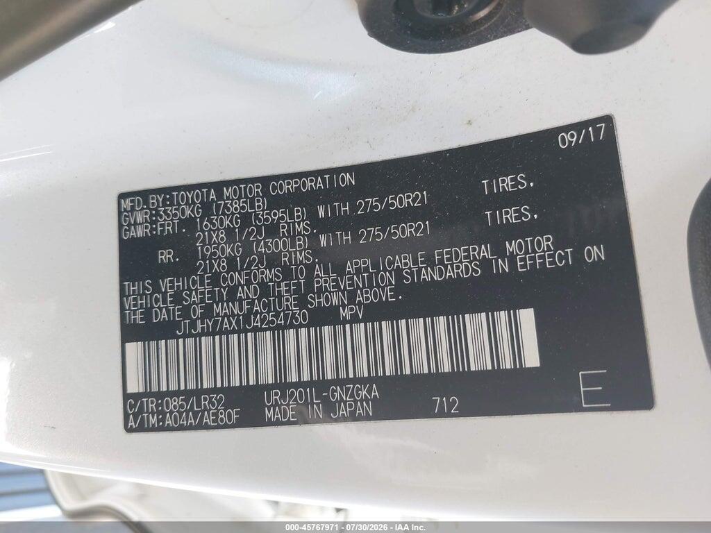 JTJHY7AX1J4254730 2018 LEXUS LX 570 photo no. 9